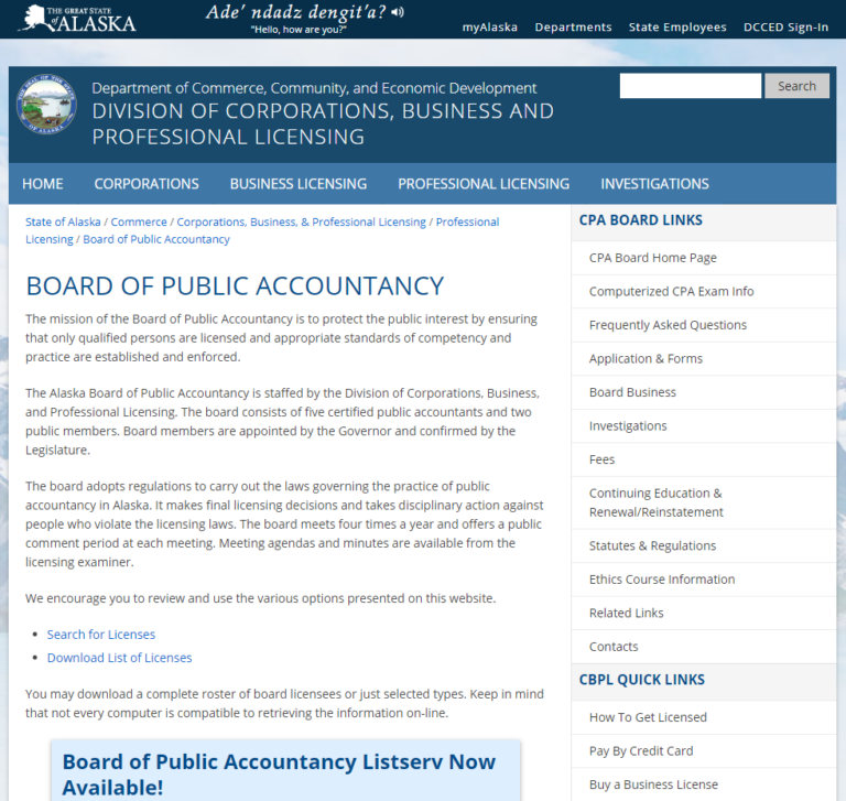 Alaska State Board of Public Accountancy