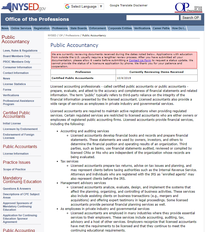 New York State Board for Public Accountancy